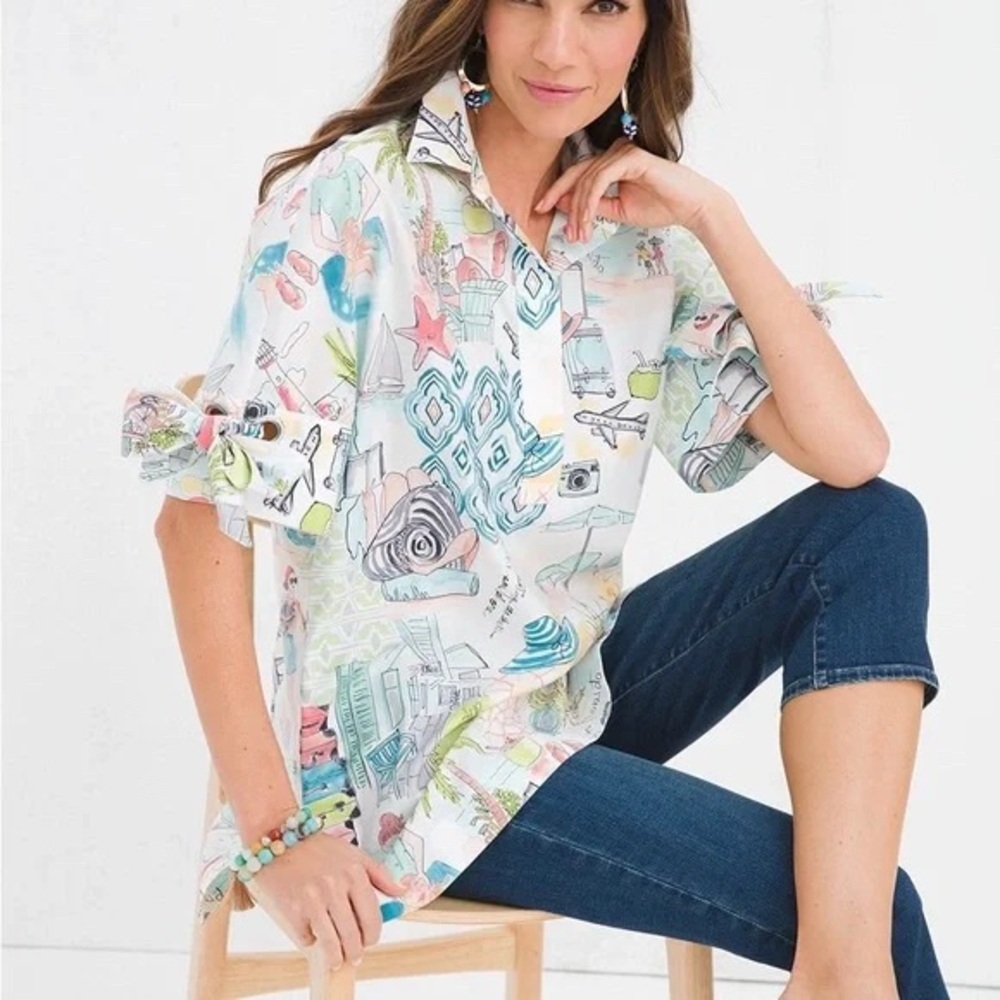 Chico’s Florida Summer Print Grommet Tunic Shirt